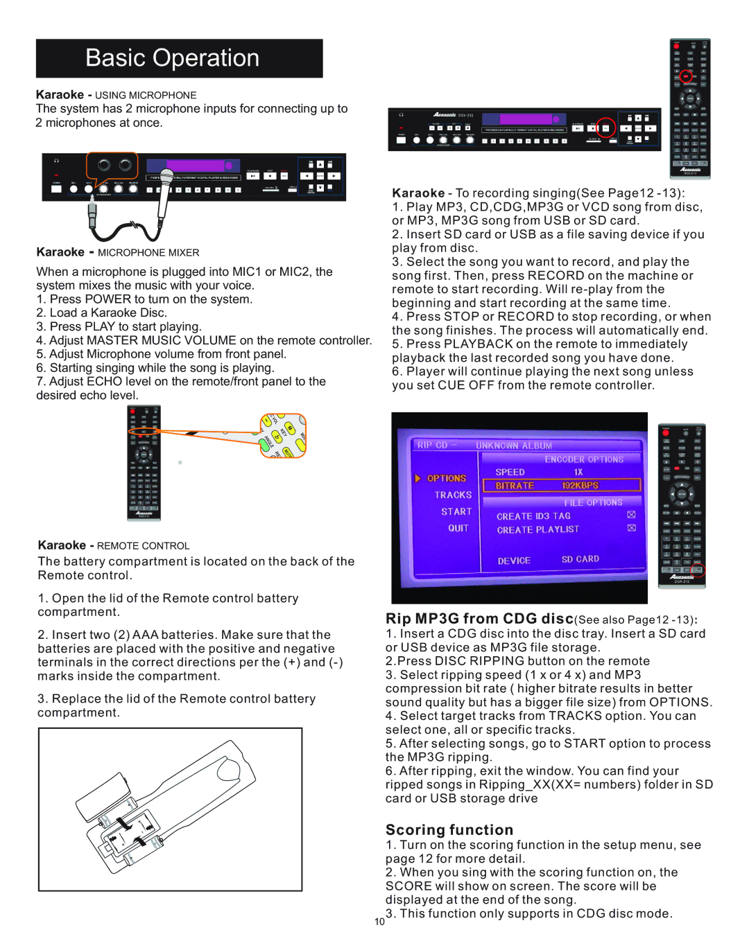 Acesonic DGX-212 user manual Rip MP3G from CDG discSee also Page12, Scoring function 