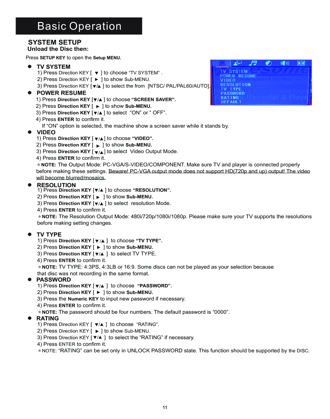 Acesonic DGX-212 user manual System Setup, TV System 