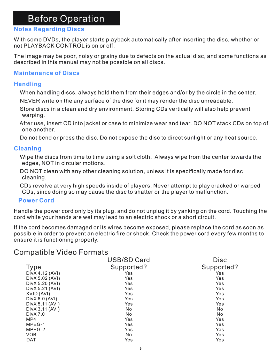 Acesonic DGX-212 user manual Compatible Video Formats 