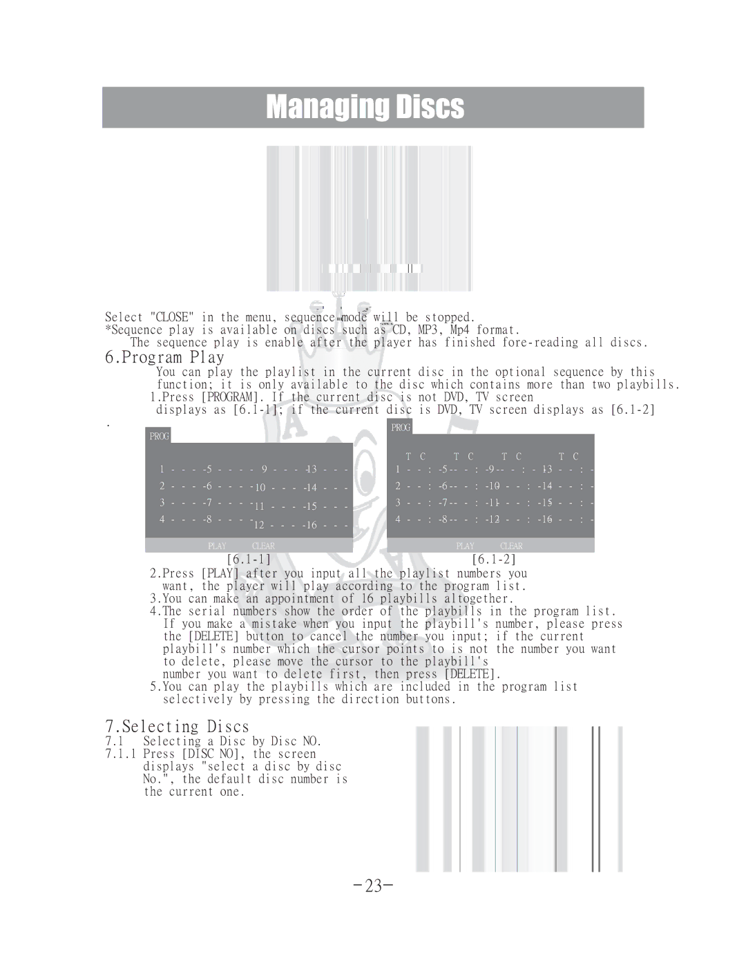 Acesonic DGX-400 user manual Program Play, Selecting Discs 