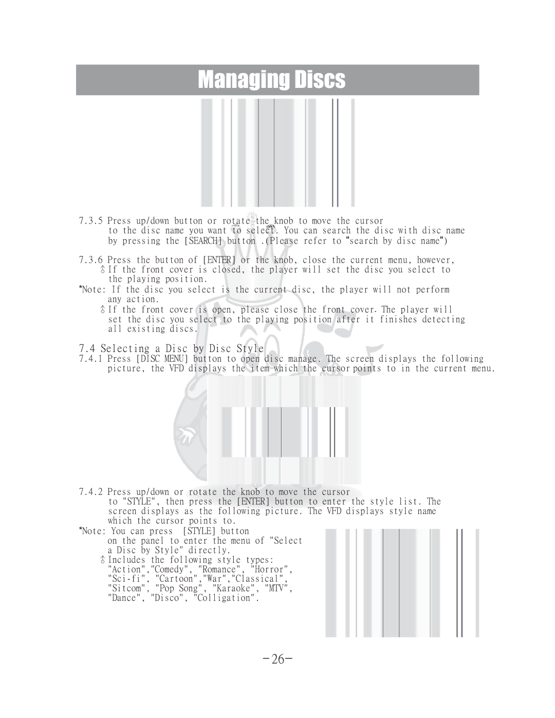 Acesonic DGX-400 user manual Selecting a Disc by Disc Style 