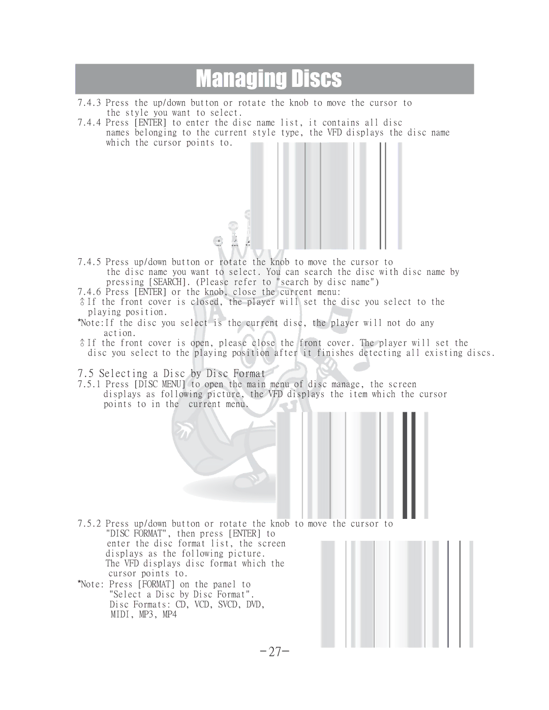 Acesonic DGX-400 user manual Selecting a Disc by Disc Format 