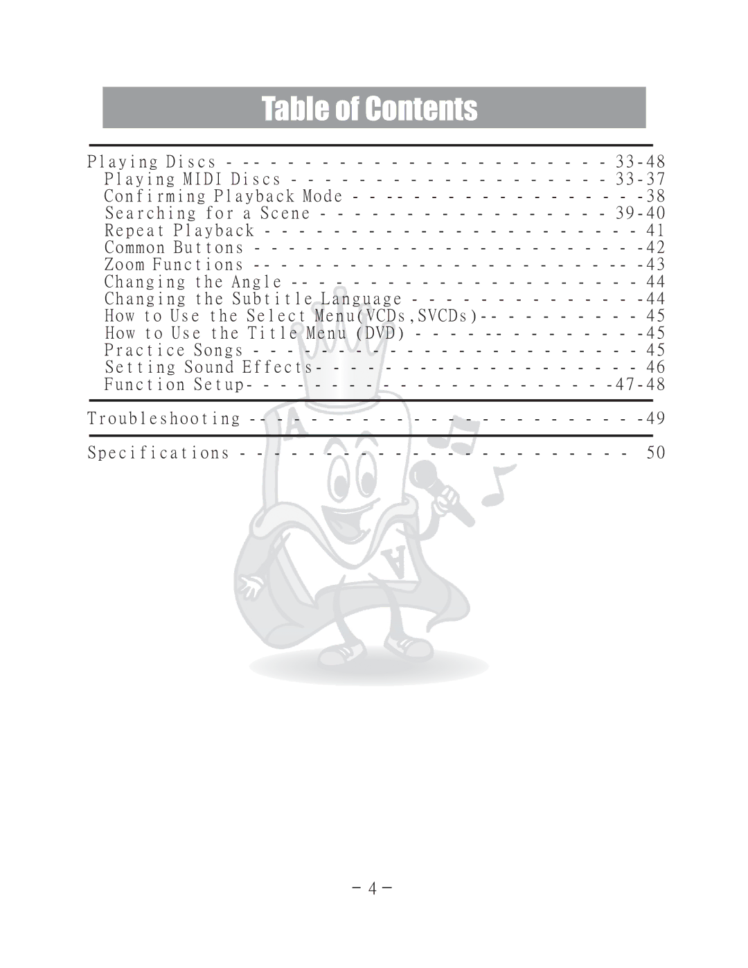 Acesonic DGX-400 user manual Table of Contents 