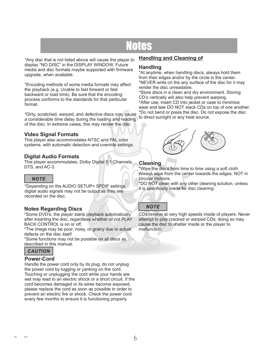 Acesonic DGX-400 user manual Handling and Cleaning 