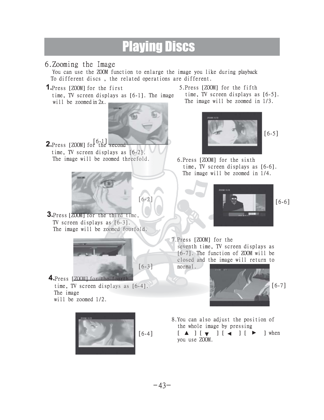 Acesonic DGX-400 user manual Zooming the Image, Playing Discs 
