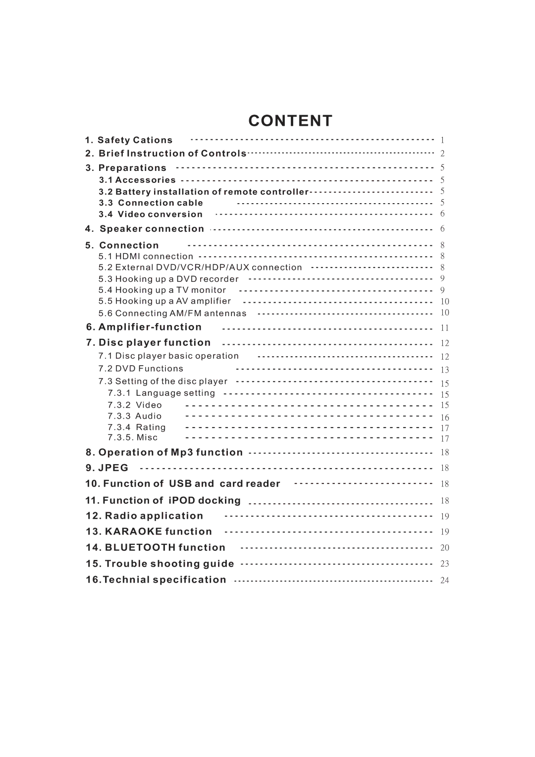 Acesonic DKR-510 user manual Content 