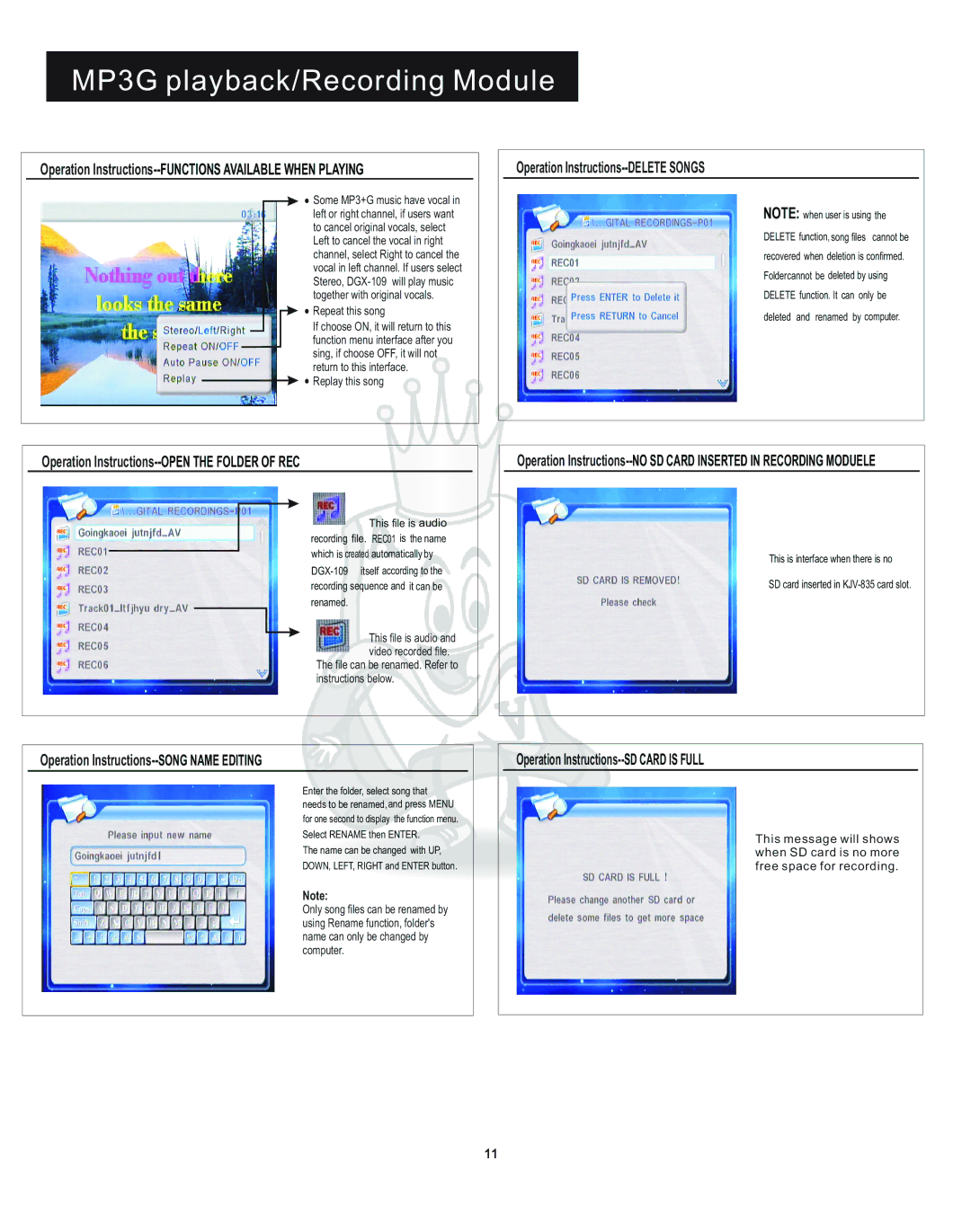 Acesonic KJV-835 user manual Operation Instructions--OPEN the Folder of REC, Operation Instructions--SONG Name Editing 