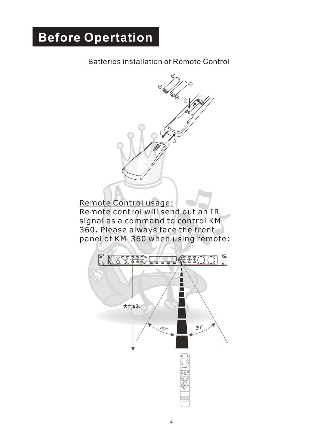 Acesonic KM-360 user manual Before Opertation 