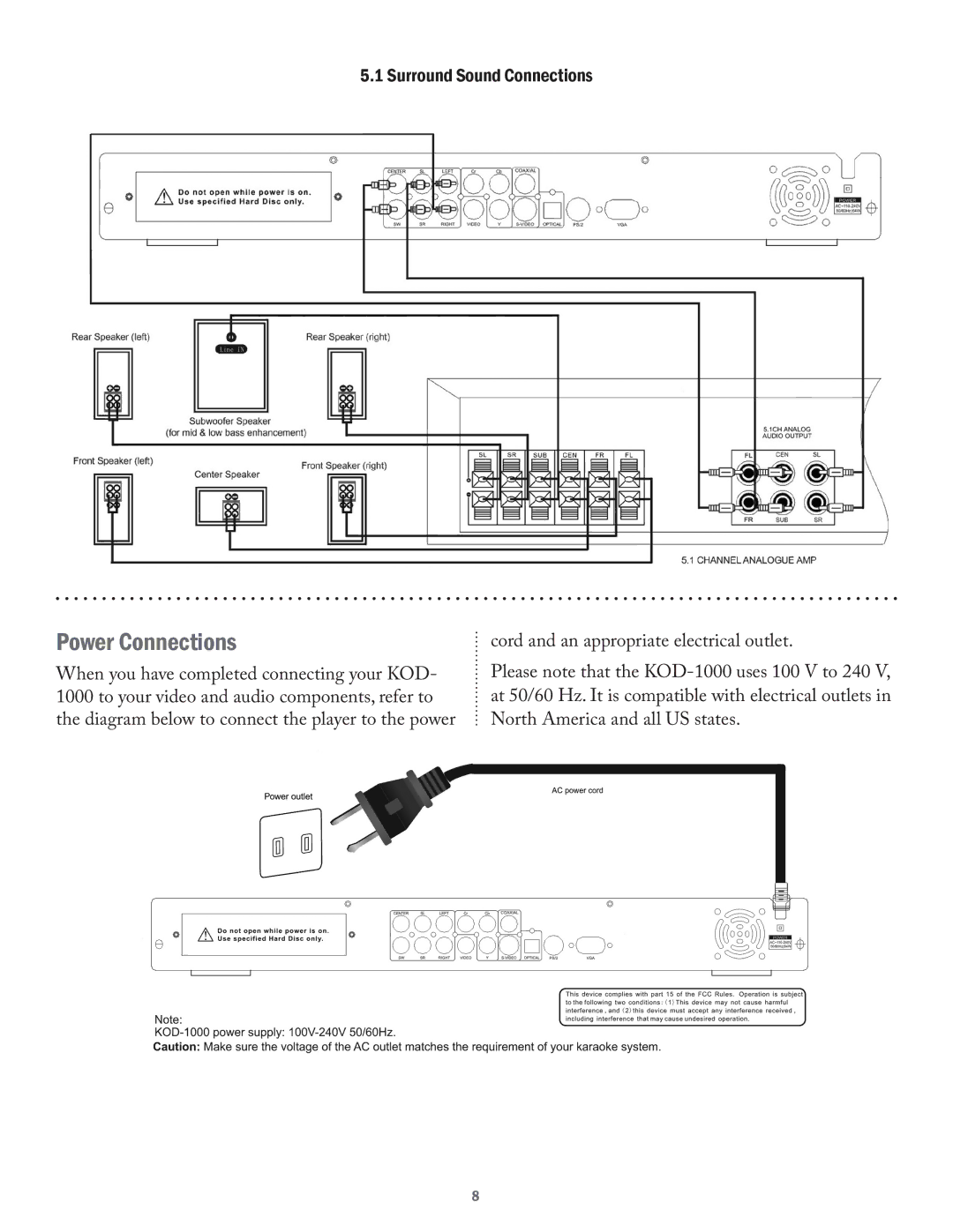 Acesonic KOD-1000 user manual Power Connections 