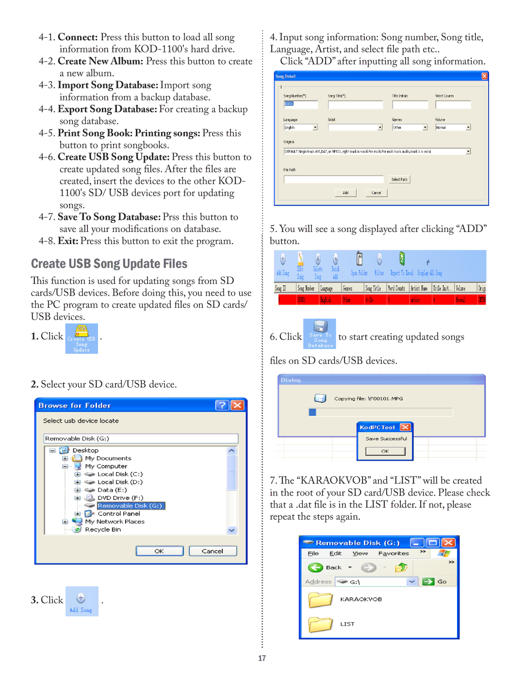 Acesonic KOD-1100 user manual Create USB Song Update Files 