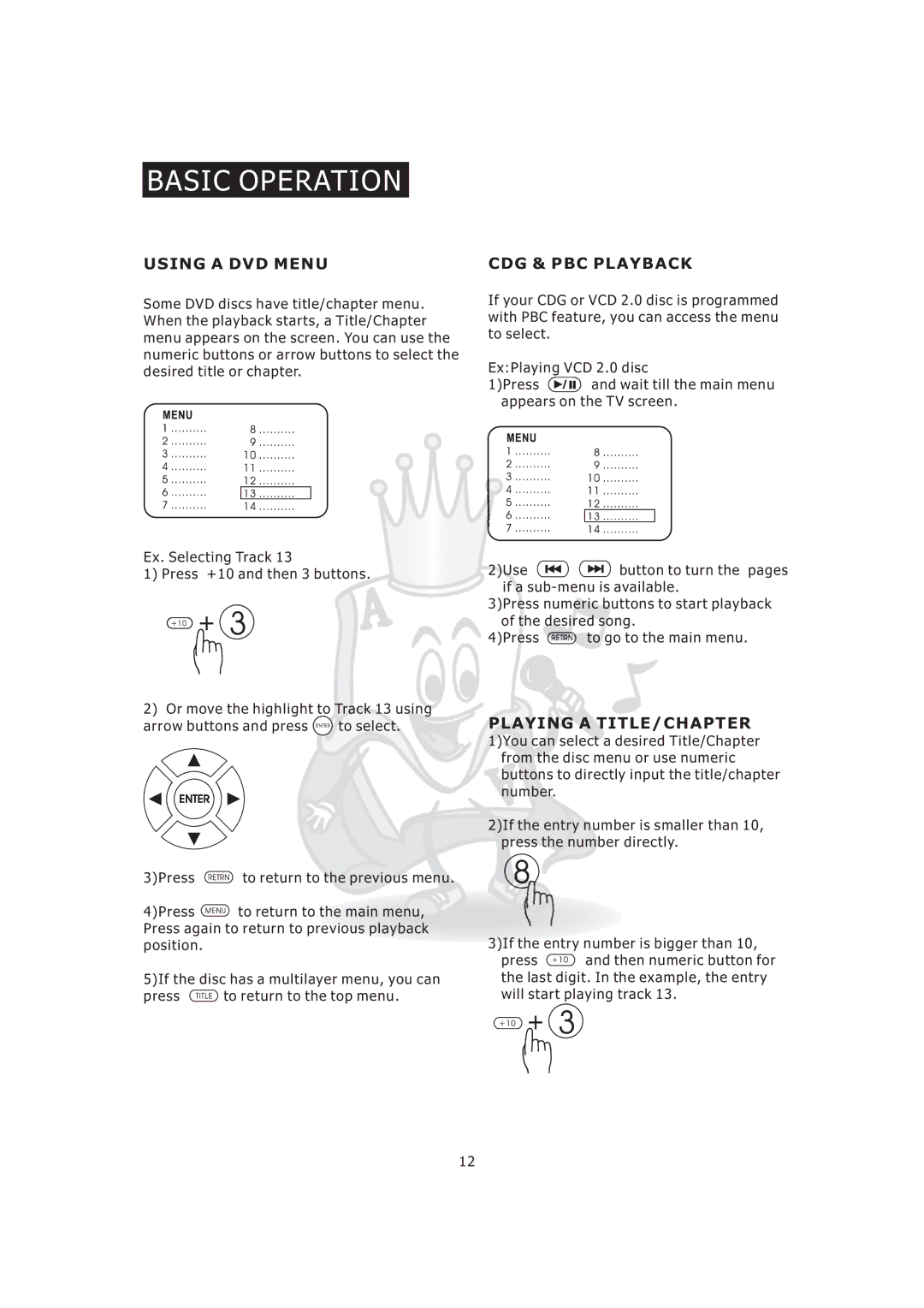 Acesonic KOD-800 manual Using a DVD Menu, CDG & PBC Playback, Playing a TITLE/CHAPTER 