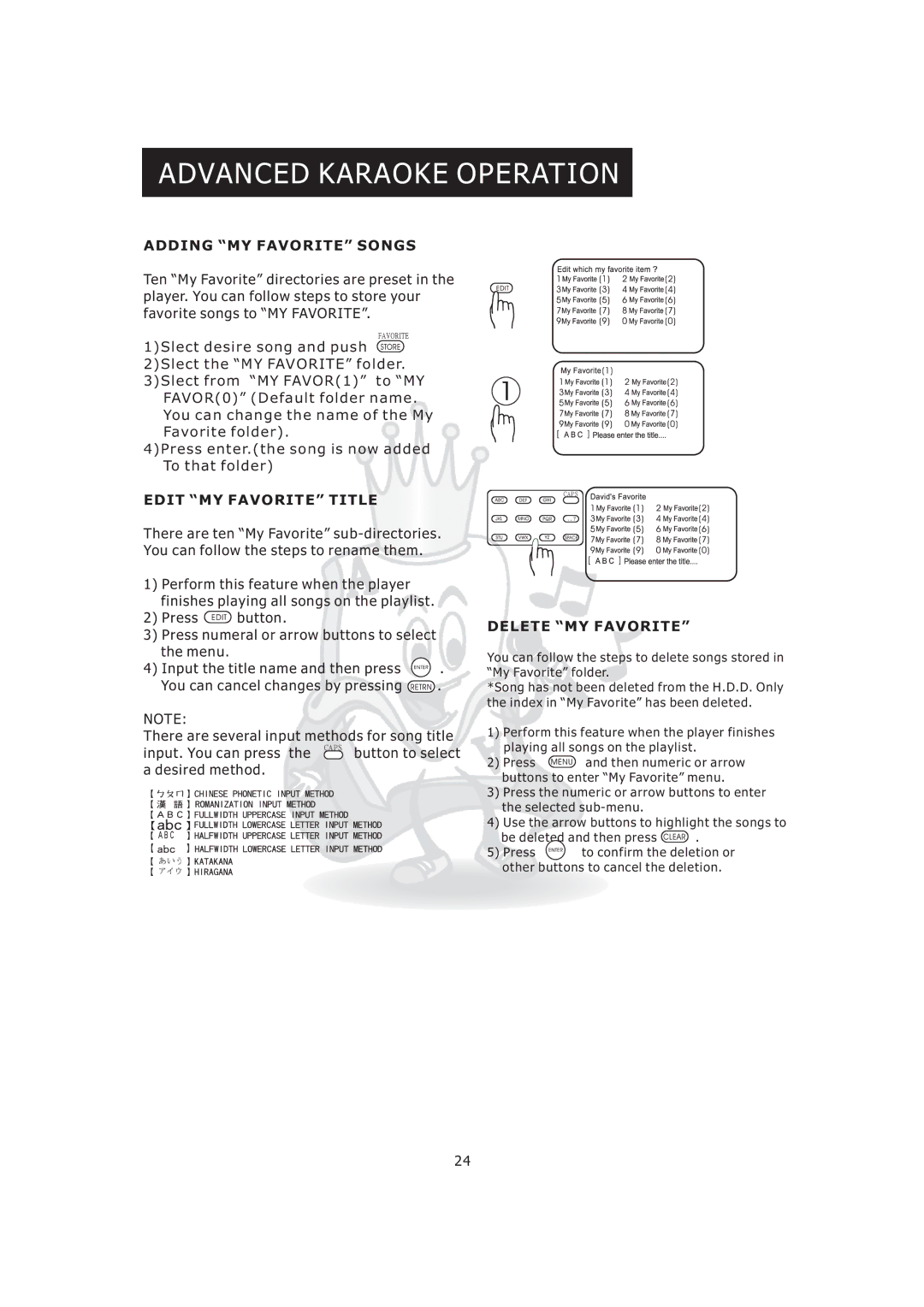 Acesonic KOD-800 manual Adding MY Favorite Songs, Edit MY Favorite Title, Delete MY Favorite 