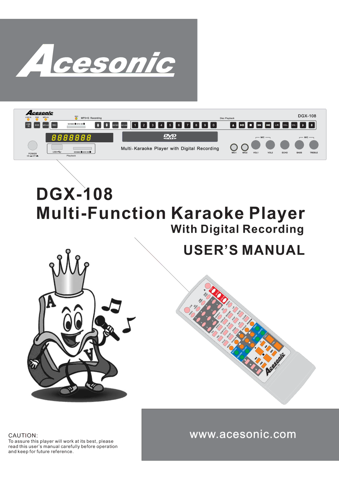 Acesonic Multi-Function Karaoke Player With Digital Recording user manual DGX-108 Multi-Function Karaoke Player 