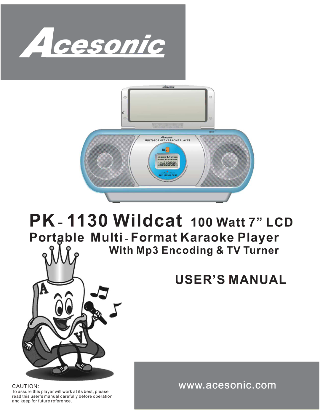 Acesonic PK 1130 user manual PK- 1130 Wildcat 100 Watt 7 LCD 