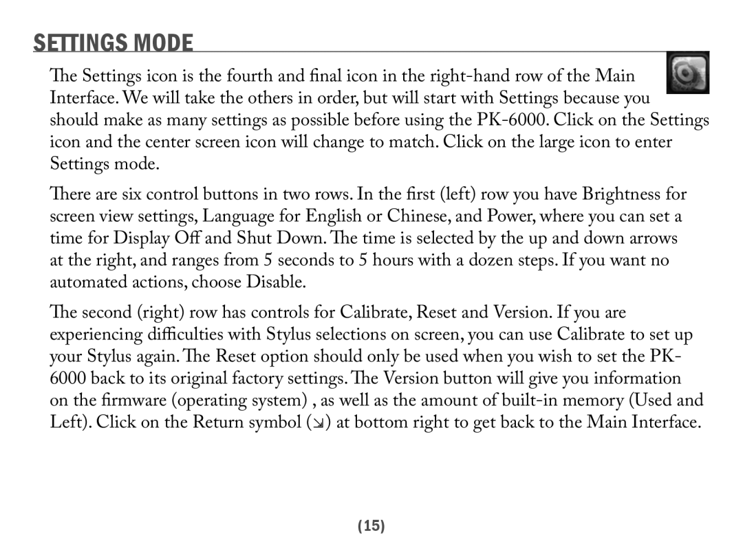 Acesonic PK-6000 user manual Settings Mode 