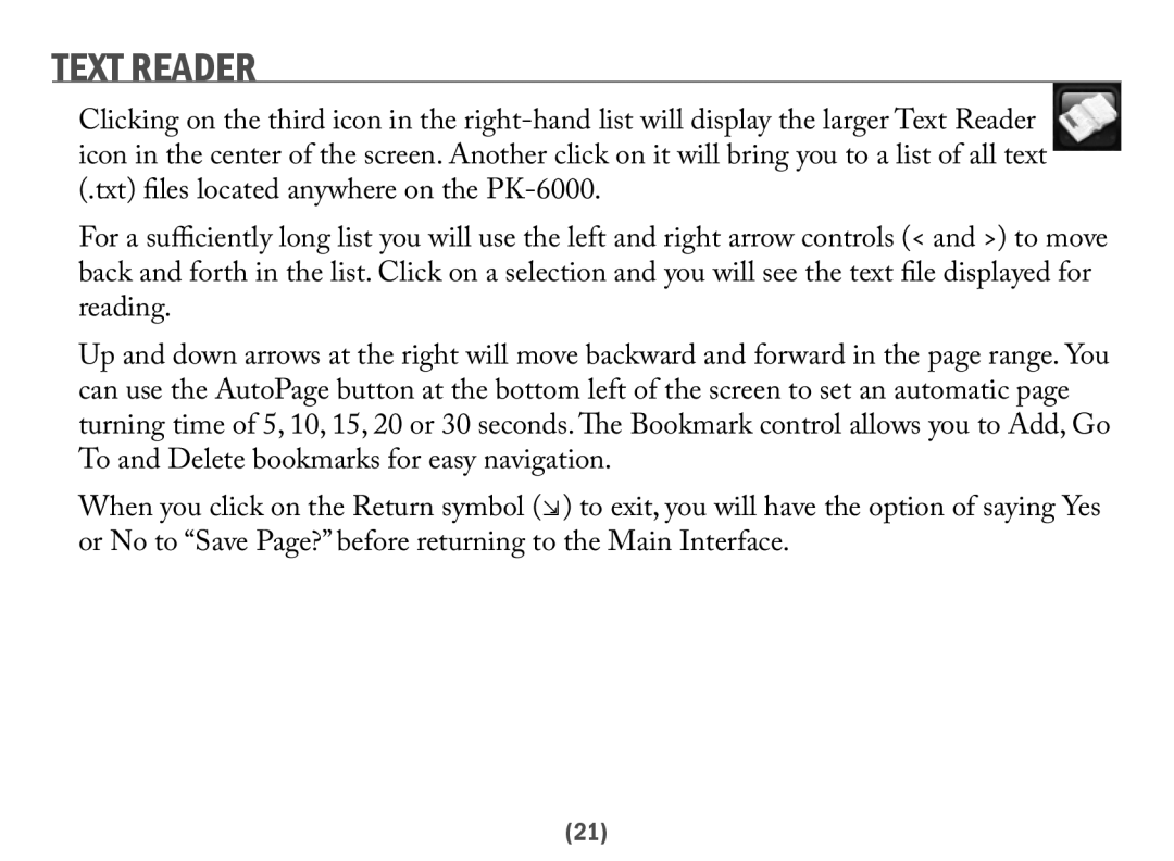 Acesonic PK-6000 user manual Text Reader 