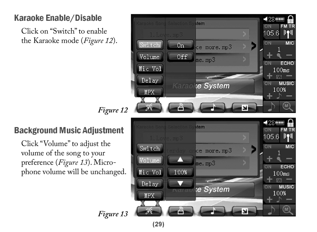 Acesonic PK-6000 user manual Karaoke Enable/Disable, Background Music Adjustment 