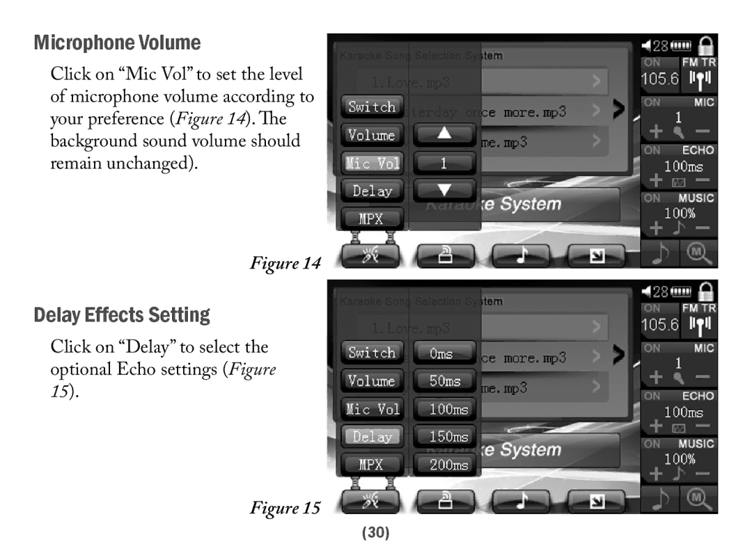 Acesonic PK-6000 user manual Microphone Volume, Delay Effects Setting 