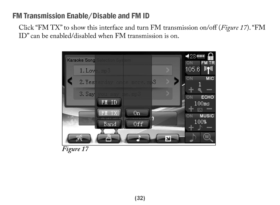 Acesonic PK-6000 user manual FM Transmission Enable/Disable and FM ID 