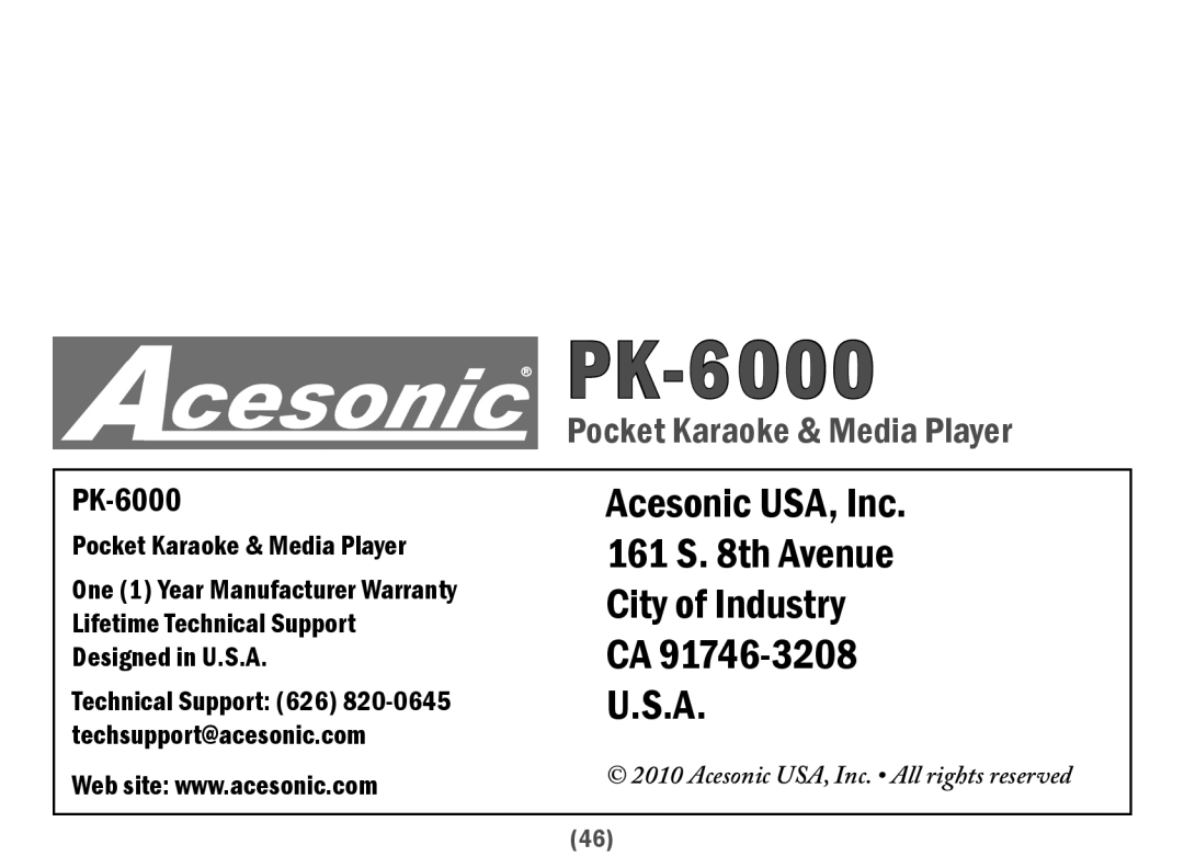 Acesonic PK-6000 user manual 