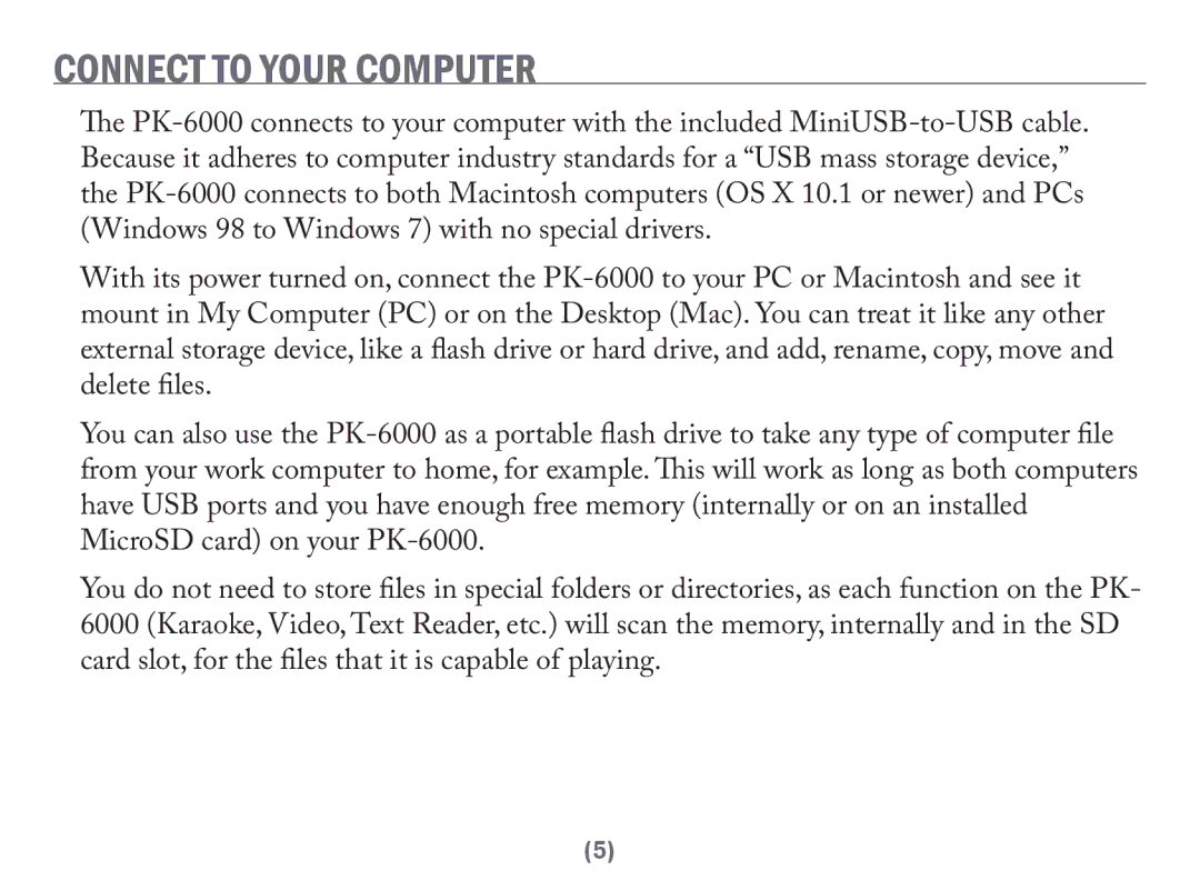 Acesonic PK-6000 user manual Connect to Your Computer 