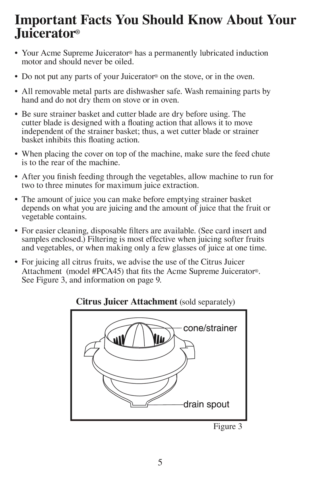 Acme Kitchenettes 6001 manual Important Facts You Should Know About Your Juicerator 