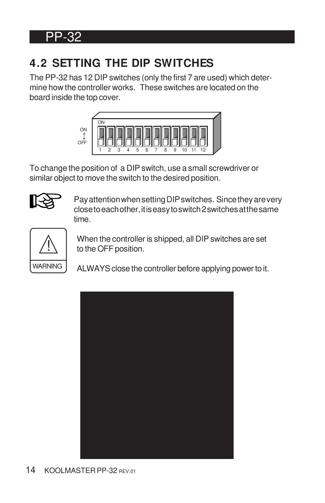 Acme Kitchenettes PP-32 manual Setting the DIP Switches, DIP Switch Table 