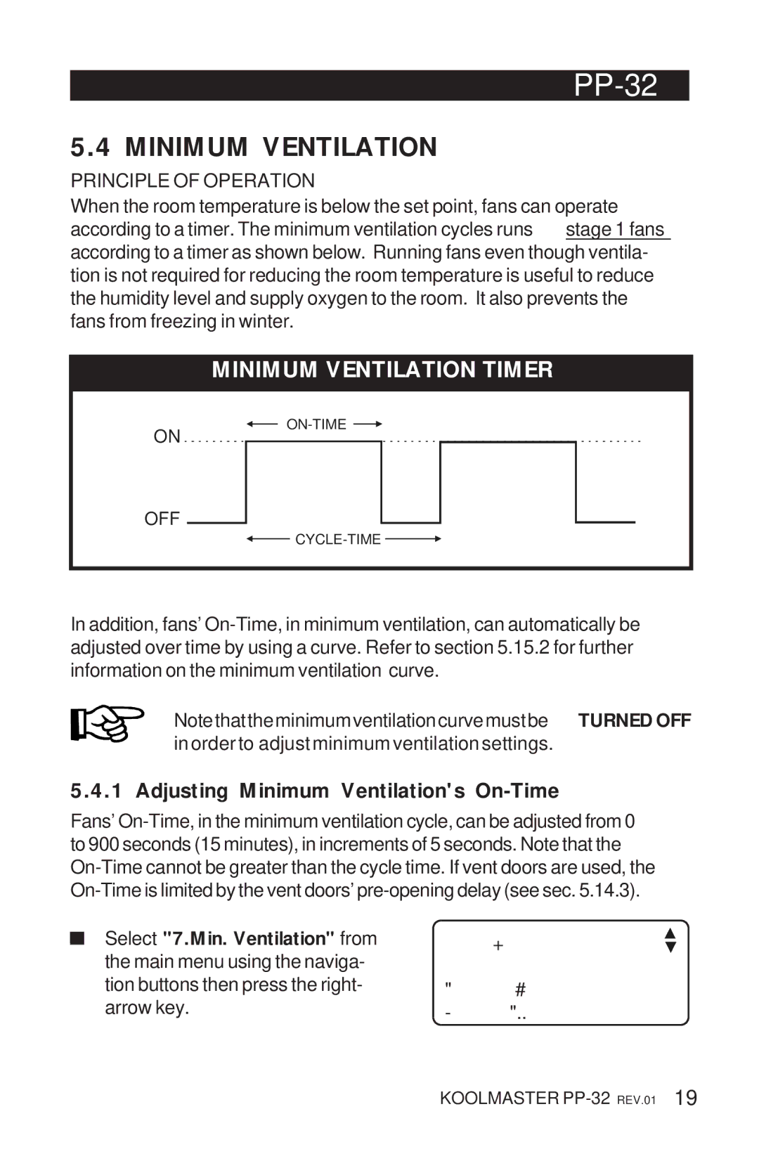 Acme Kitchenettes PP-32 manual Minimum Ventilation Timer, Adjusting Minimum Ventilations On-Time 