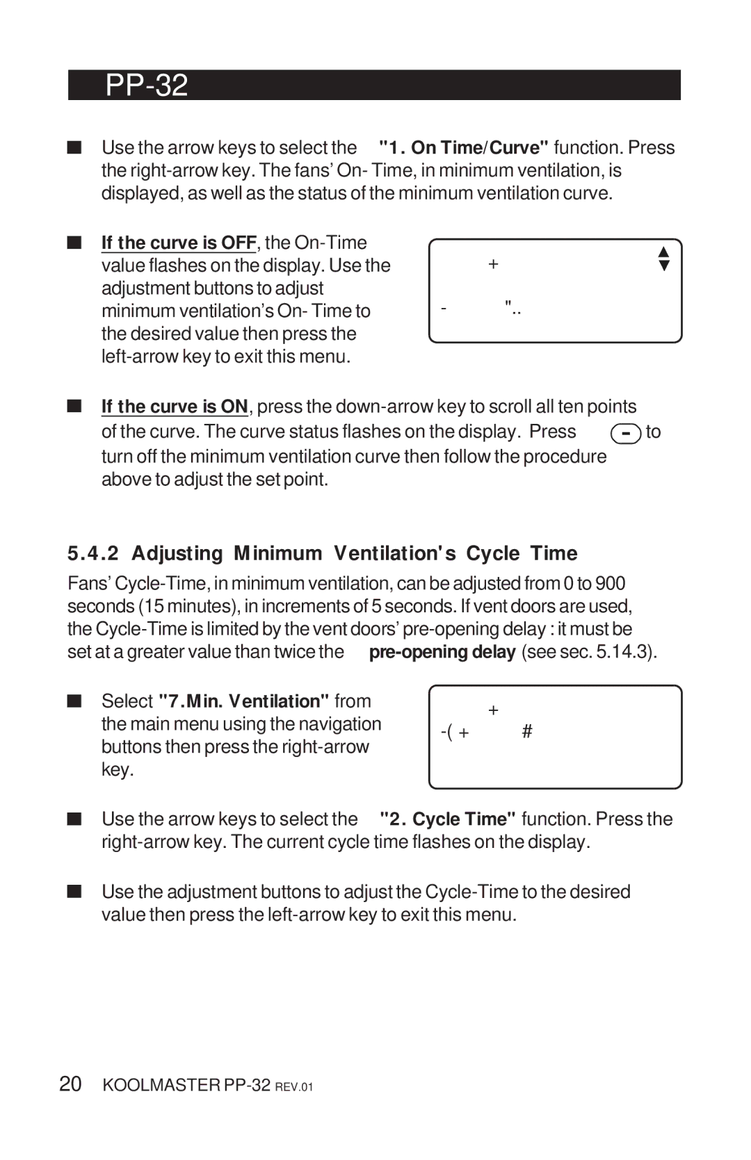 Acme Kitchenettes PP-32 manual Adjusting Minimum Ventilations Cycle Time 