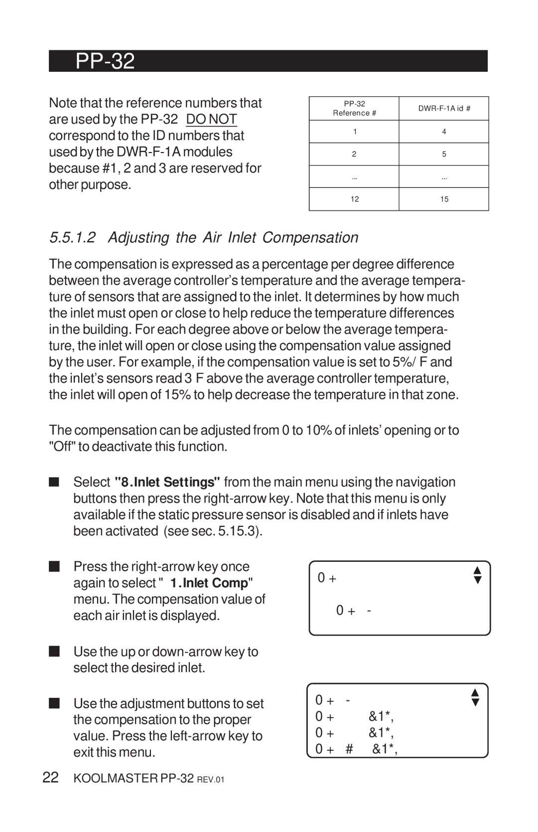 Acme Kitchenettes PP-32 manual Adjusting the Air Inlet Compensation 