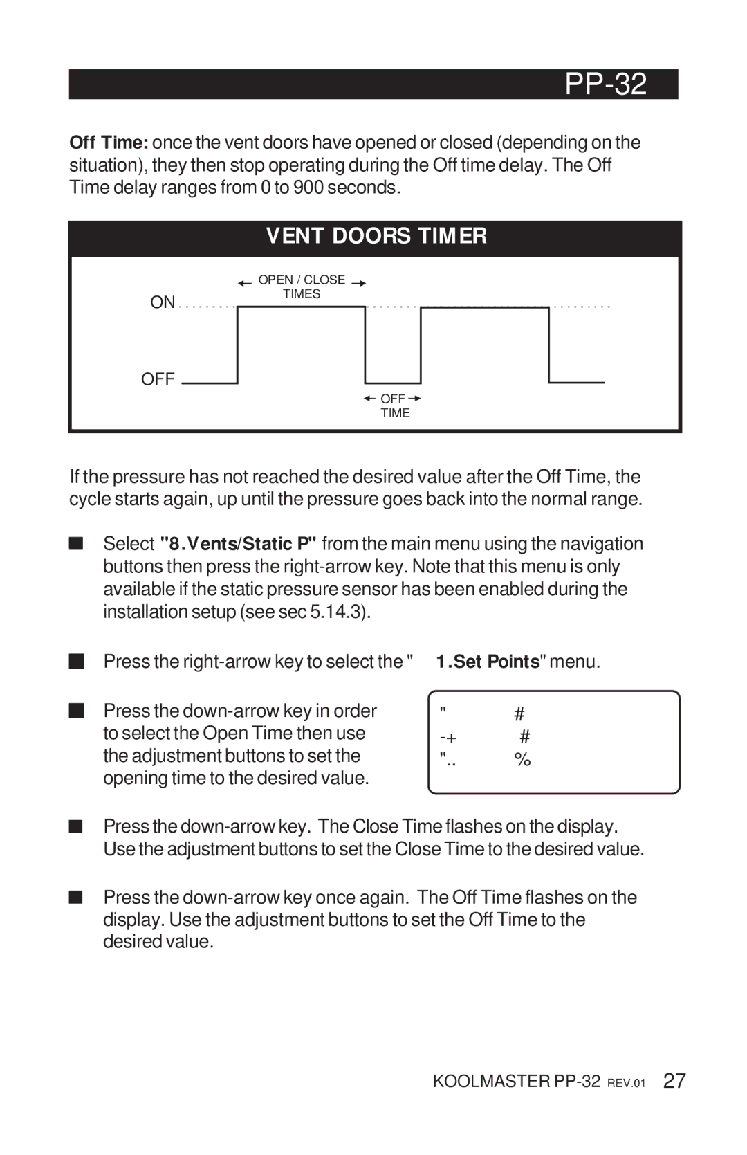 Acme Kitchenettes PP-32 manual Vent Doors Timer 