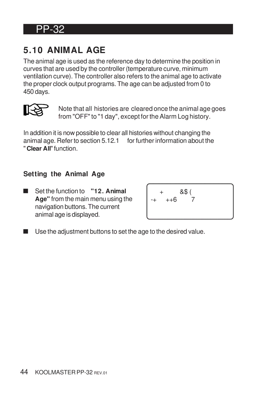 Acme Kitchenettes PP-32 manual Animal AGE, Setting the Animal Age 