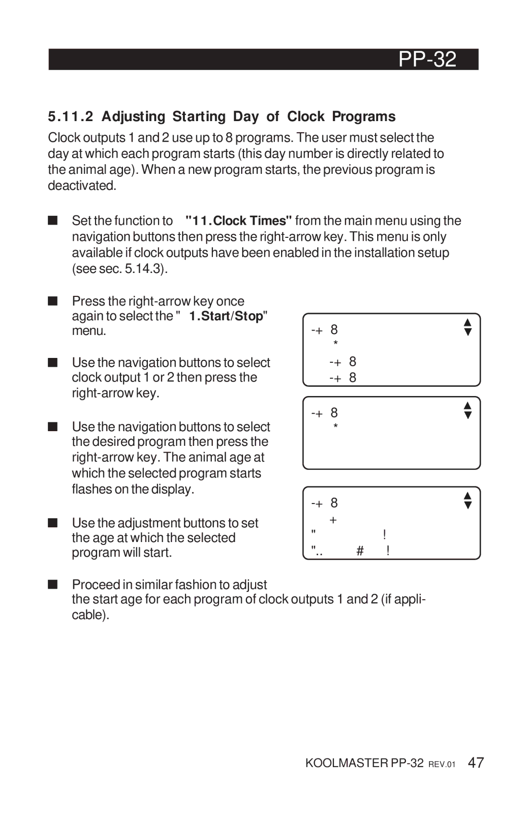 Acme Kitchenettes PP-32 manual Adjusting Starting Day of Clock Programs 