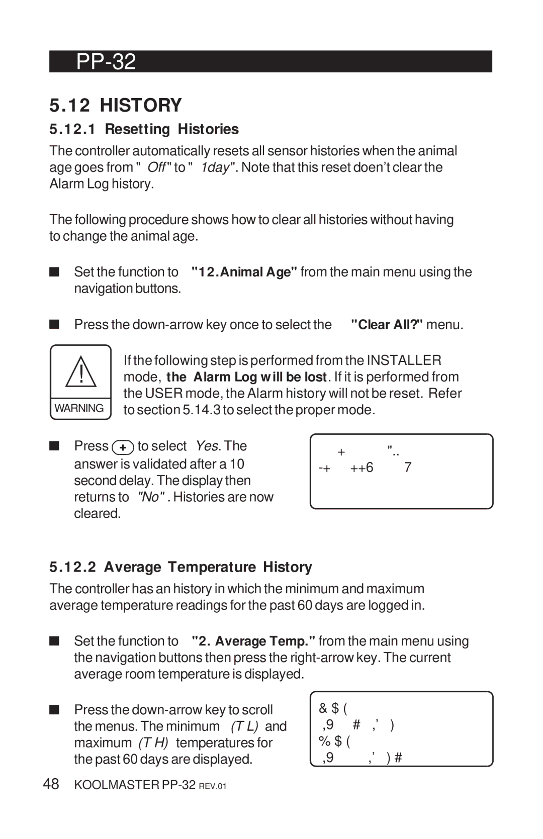 Acme Kitchenettes PP-32 manual Resetting Histories, Average Temperature History 