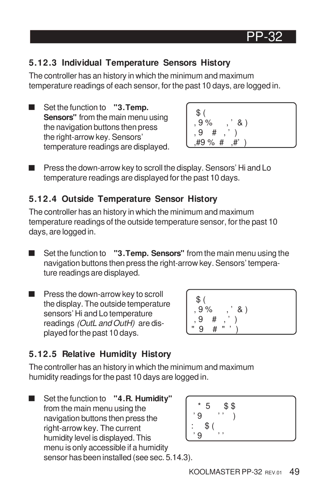 Acme Kitchenettes PP-32 manual Individual Temperature Sensors History, Outside Temperature Sensor History 