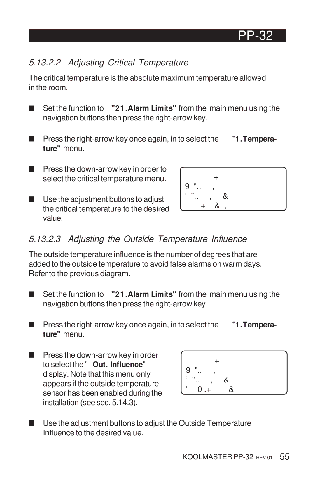 Acme Kitchenettes PP-32 manual Adjusting Critical Temperature, Adjusting the Outside Temperature Influence 