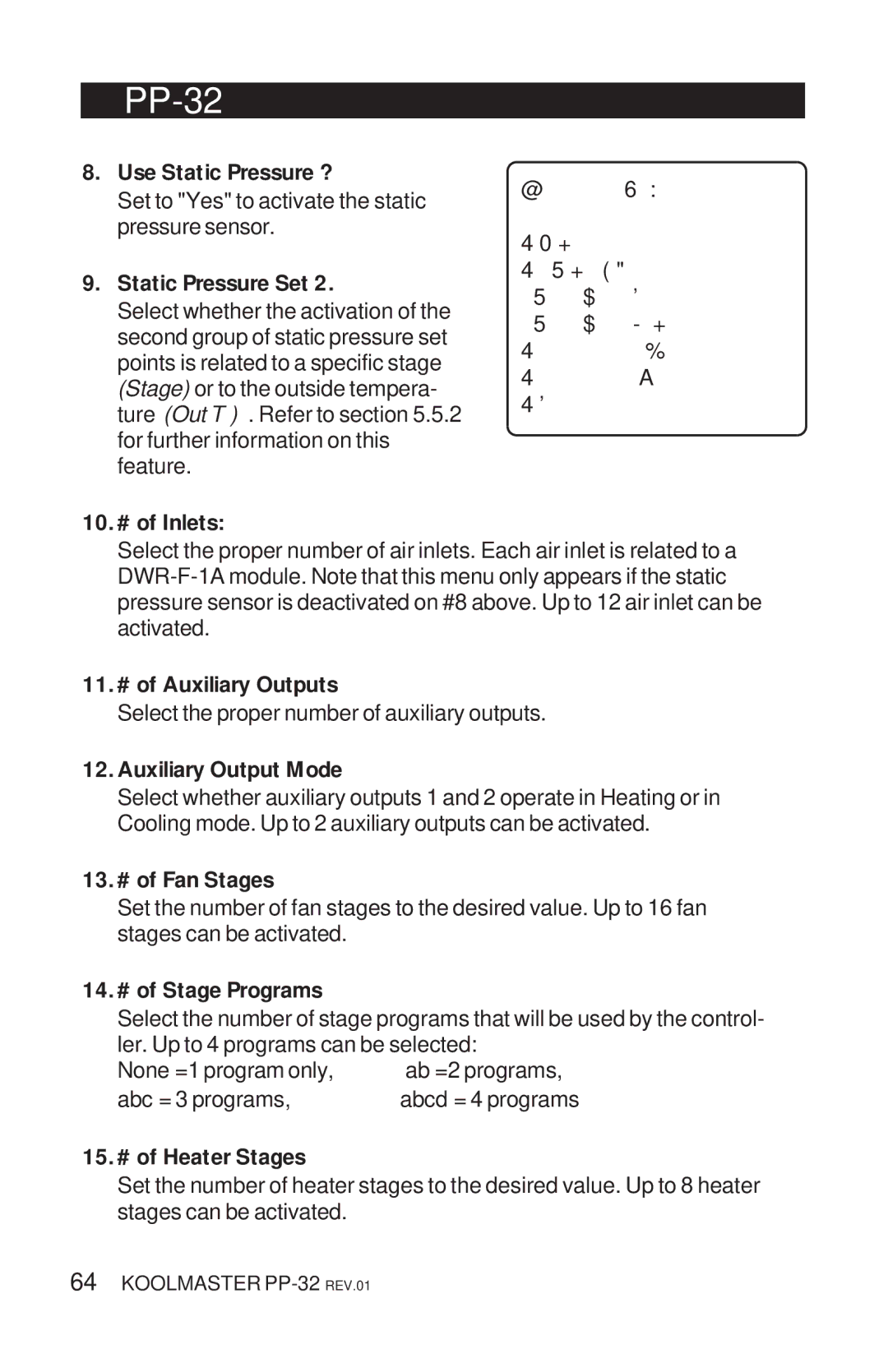 Acme Kitchenettes PP-32 manual Use Static Pressure ?, Static Pressure Set, 10.# of Inlets, 11.# of Auxiliary Outputs 