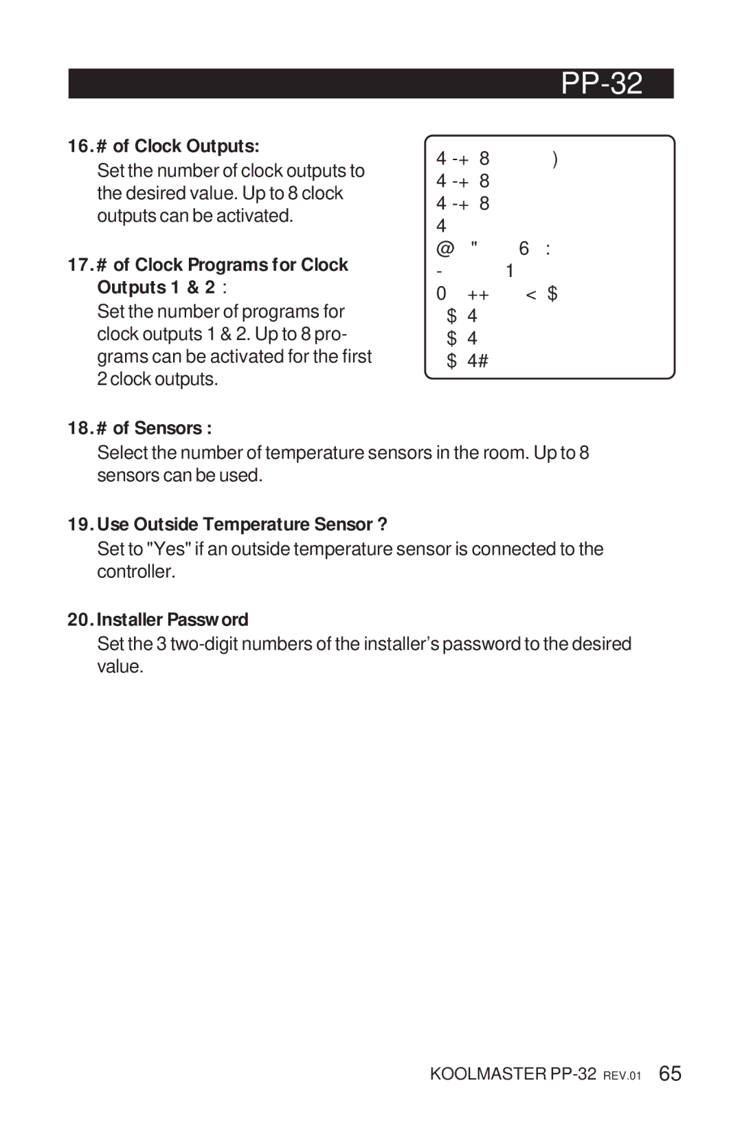 Acme Kitchenettes PP-32 manual 16.# of Clock Outputs, 17.# of Clock Programs for Clock Outputs 1, 18.# of Sensors 