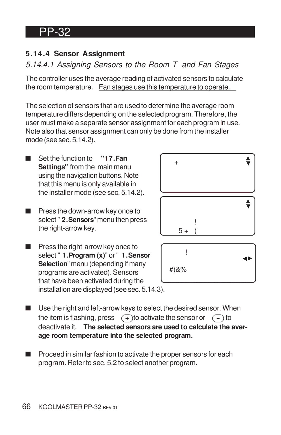 Acme Kitchenettes PP-32 manual Sensor Assignment, Assigning Sensors to the Room T and Fan Stages 