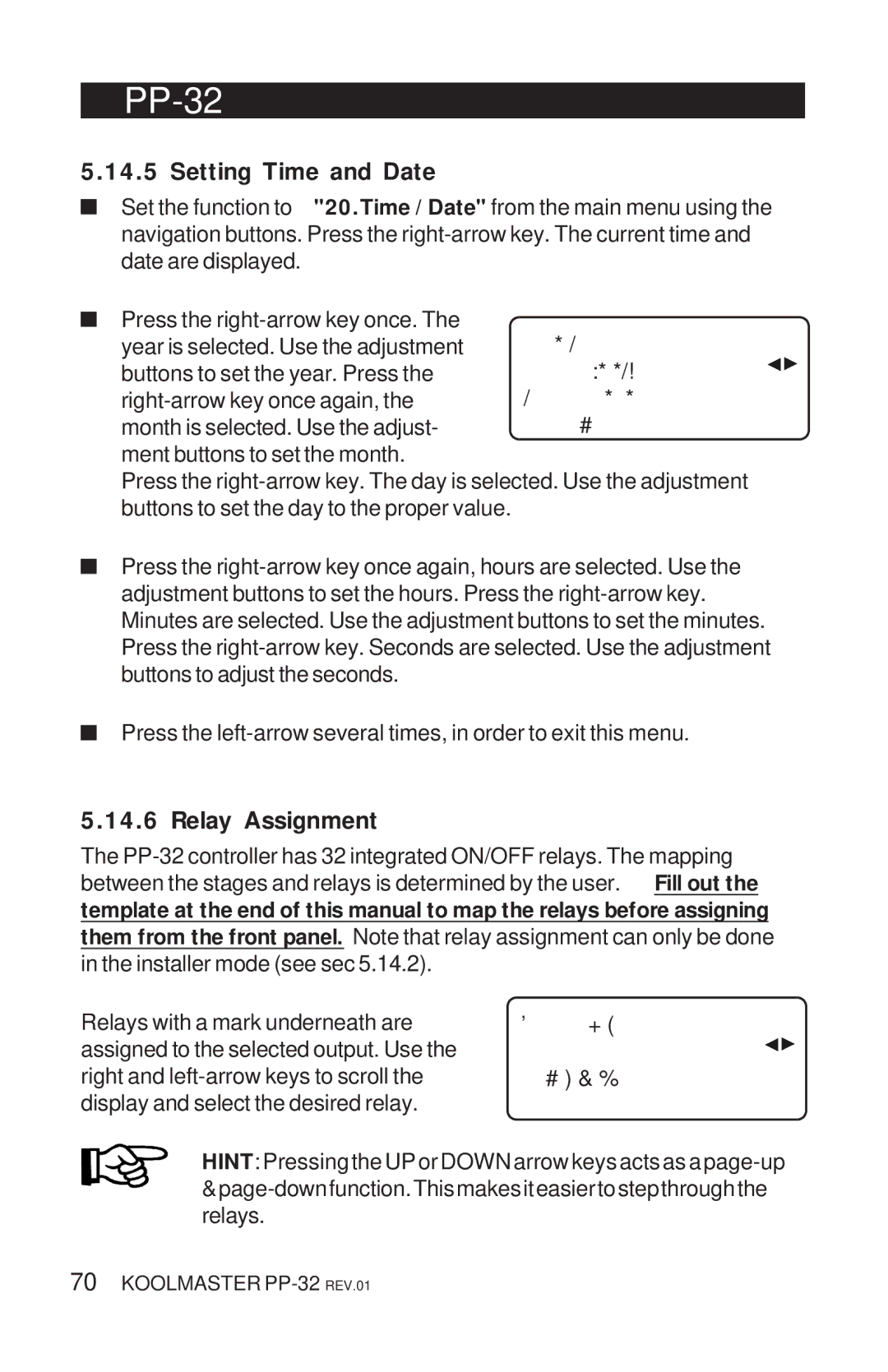 Acme Kitchenettes PP-32 manual Setting Time and Date, Relay Assignment 