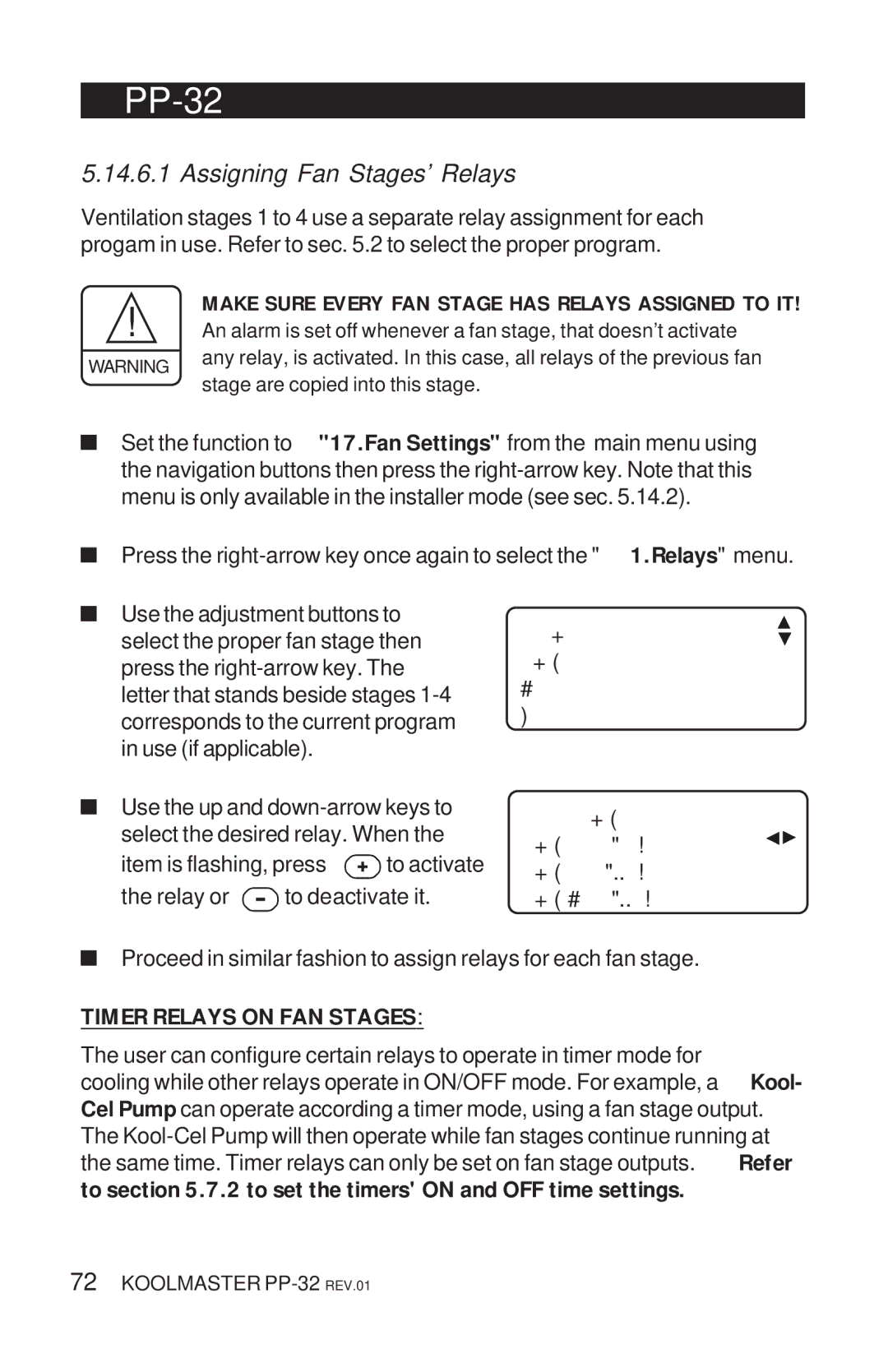 Acme Kitchenettes PP-32 manual Assigning Fan Stages Relays, Timer Relays on FAN Stages 