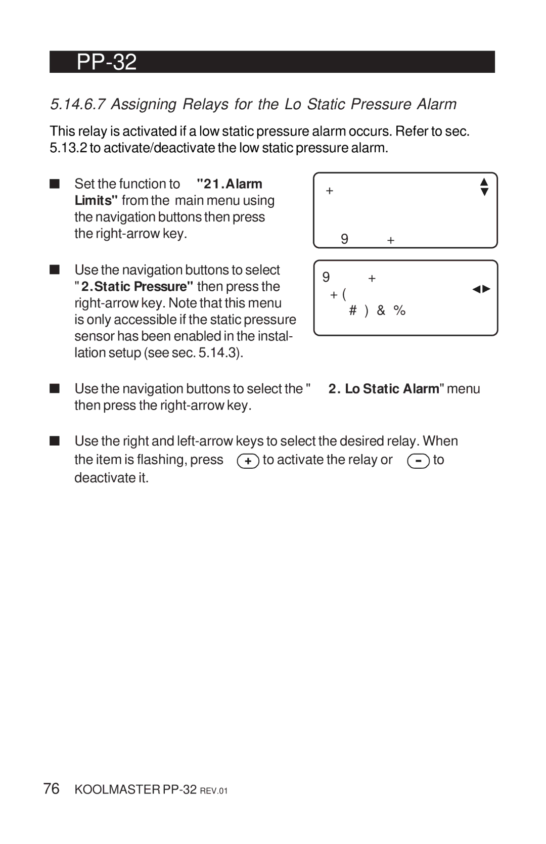 Acme Kitchenettes PP-32 manual Assigning Relays for the Lo Static Pressure Alarm 