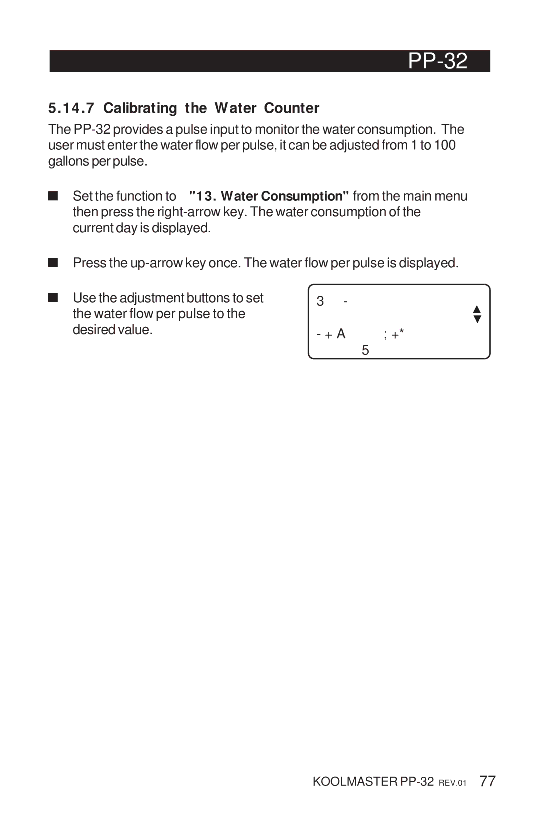 Acme Kitchenettes PP-32 manual Calibrating the Water Counter 