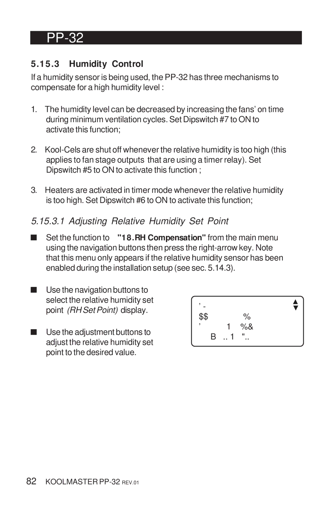 Acme Kitchenettes PP-32 manual Humidity Control, Adjusting Relative Humidity Set Point 