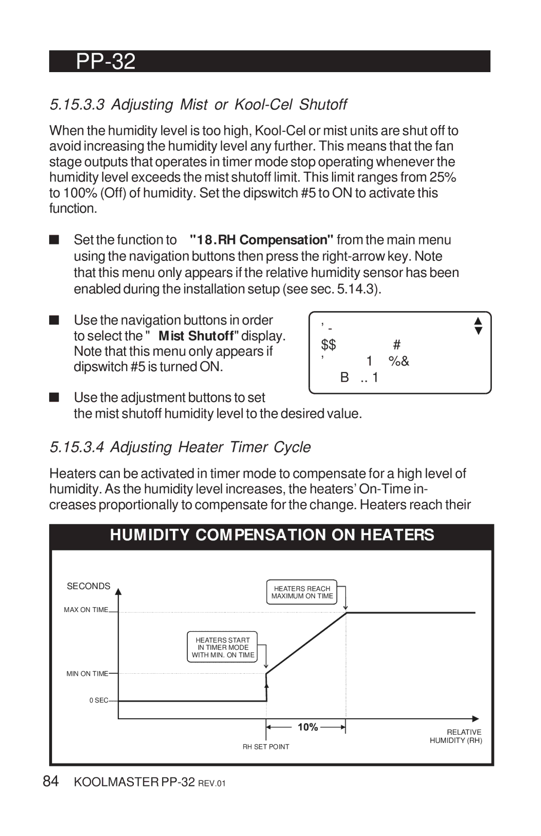 Acme Kitchenettes PP-32 Humidity Compensation on Heaters, Adjusting Mist or Kool-Cel Shutoff, Adjusting Heater Timer Cycle 