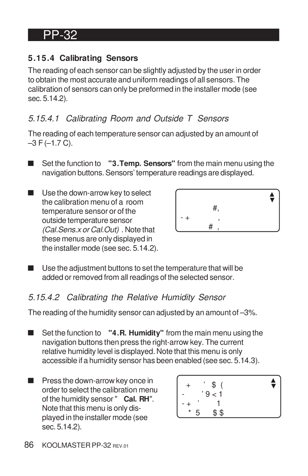 Acme Kitchenettes PP-32 manual Calibrating Sensors, Calibrating Room and Outside T Sensors 