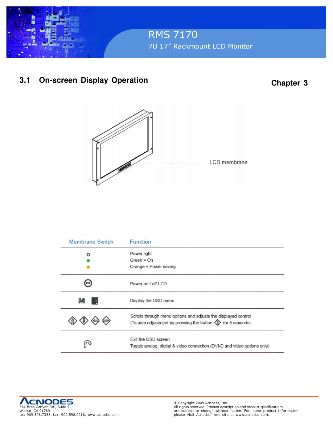 Acnodes 7170 user manual On-screen Display Operation Chapter 