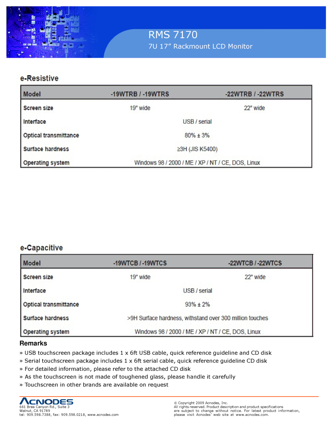 Acnodes 7170 user manual Touchscreen Options 