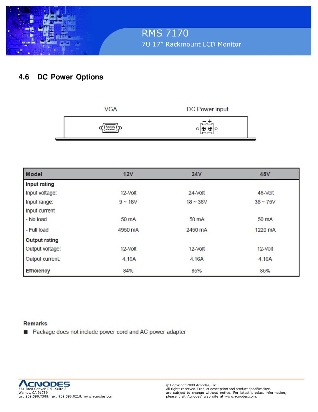 Acnodes 7170 user manual DC Power Options 