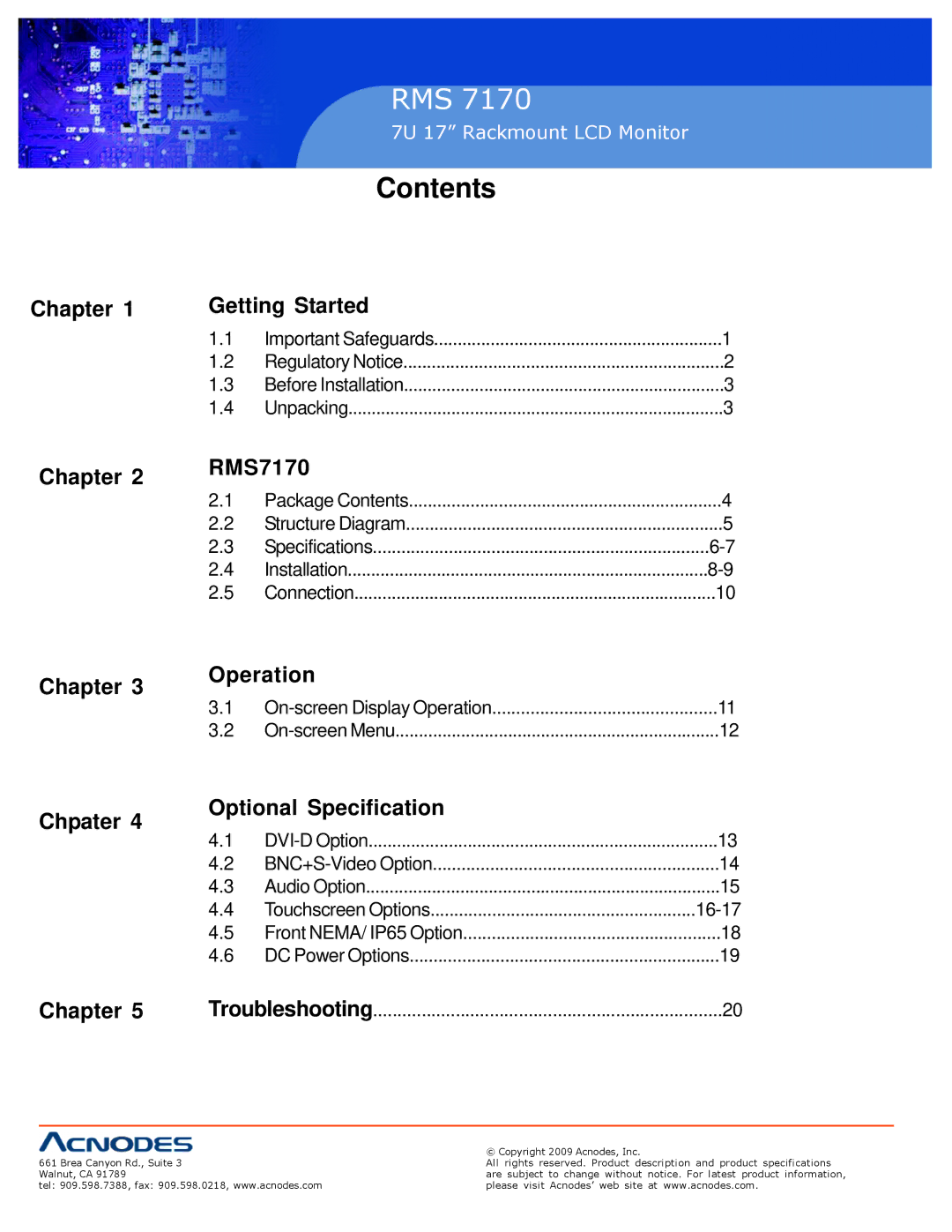 Acnodes 7170 user manual Contents 